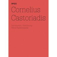 Ein rotes Buchcover mit schwarzem Text. Oben steht N°021, darunter der Name Cornelius Castoriadis und der Hinweis: Introduction / Einführung: Nikos Papastergiadis.