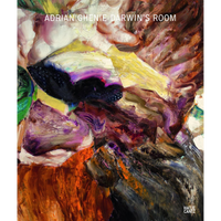 Das Buchcover zu Adrian Ghenie Darwin's Room zeigt ein abstraktes Gemälde mit kräftigen Pinselstrichen in Braun-, Gelb-, Lila- und Weißtönen.