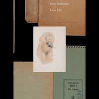 Cover des Buches Love, Life von Irène Zurkinden, gestaltet als Collage aus alten Notizbüchern und einer Aktzeichnung.